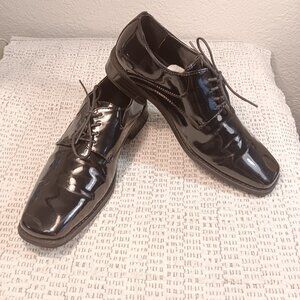 Stafford Essentials men's black patent leather tuxedo dress derby shoes sz 10 M